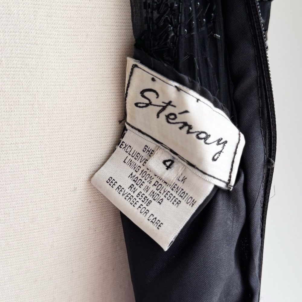 STENAY Vintage Black Silk Beaded Cage Neck Gown 4 - Picture 8 of 8